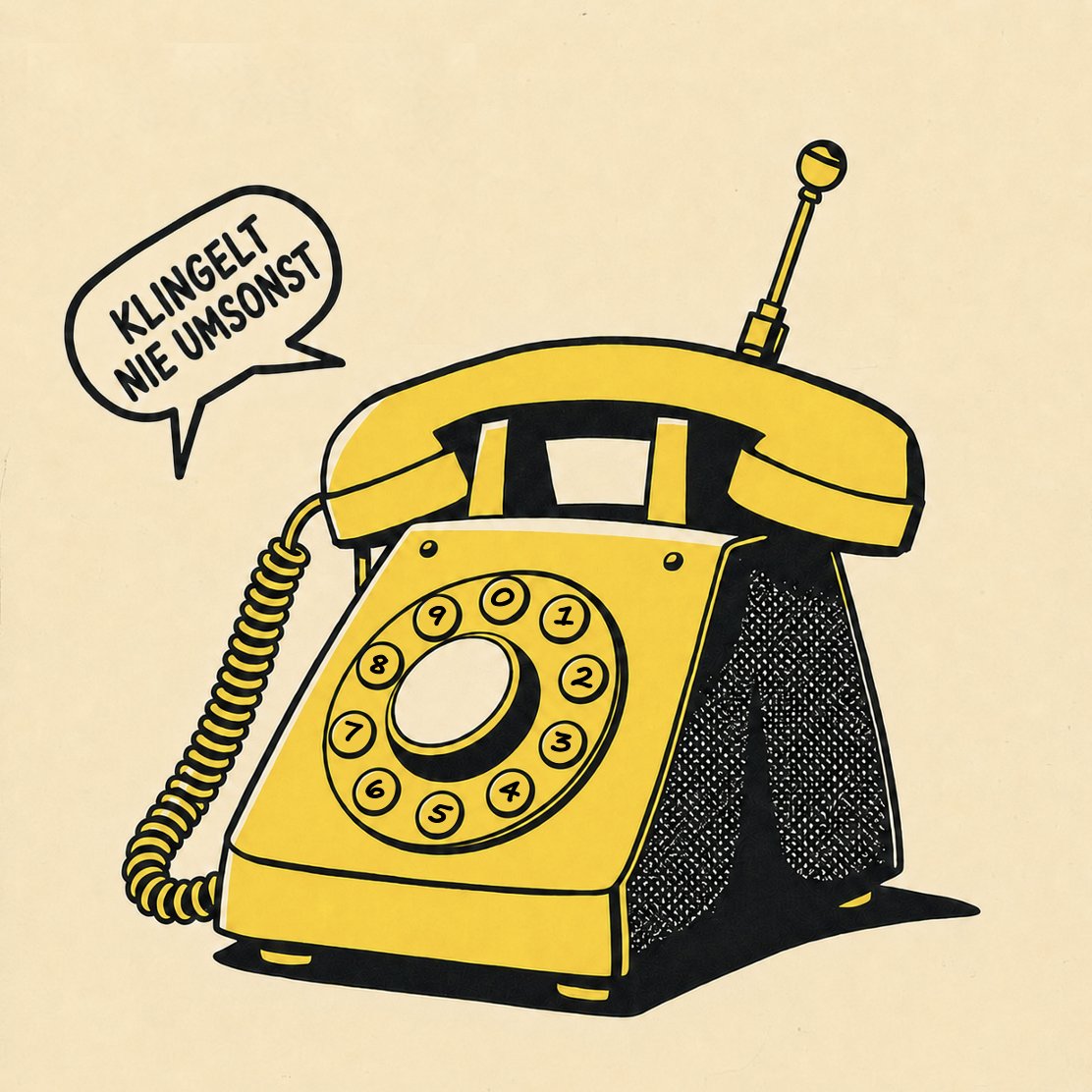 Illustration eines Retro-Telefons mit Antenne im Siebdruck-Stil